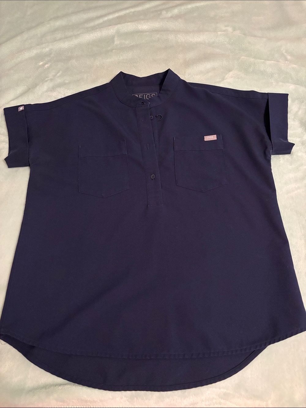 Figs Women's Navy Band-Collar Button Down Shirt